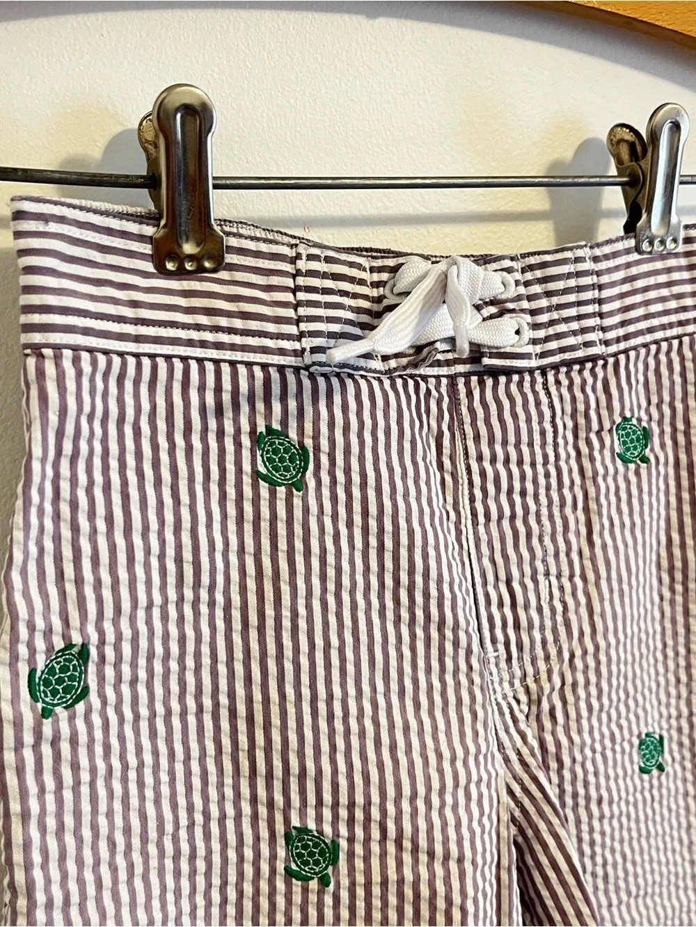 Janie and Jack Seersucker Turtle Bathing Suit Embroidered Swim Trunks Lined Boys